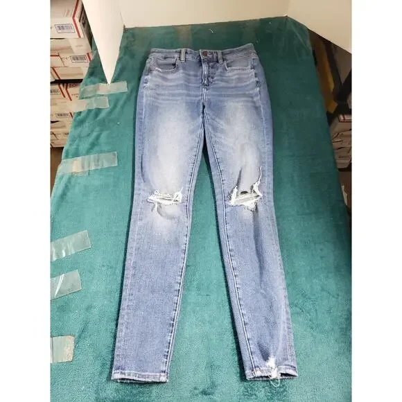 American Eagle Jeans Size 2 Womens Blue Stretch Distressed High Rise Jegging - Picture 1 of 14